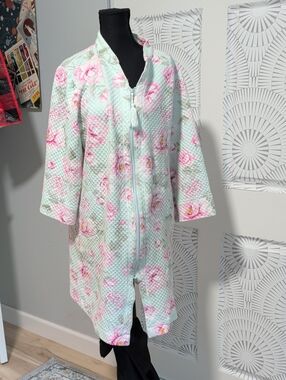 Vintage Zip Up Floral Pattern Robe With Pockets